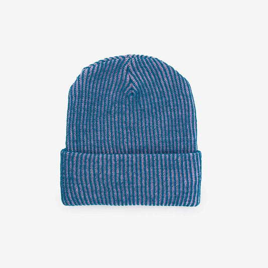 Verloop knit beanie in teal blue and lilac purple
