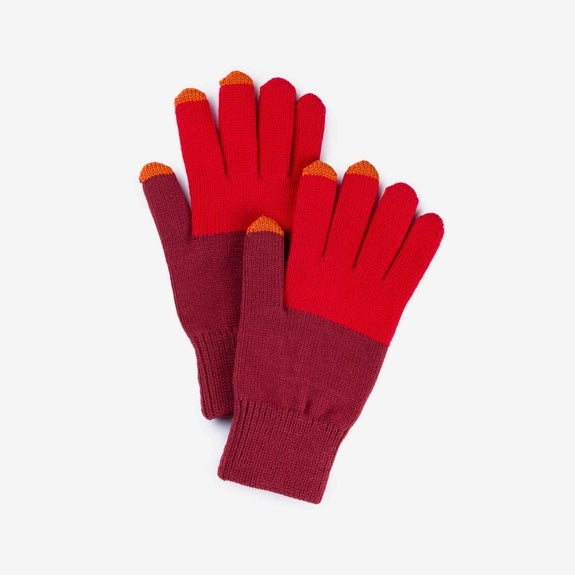 Knit acrylic gloves deadstock yarn in ruby red. Touchscreen gloves..