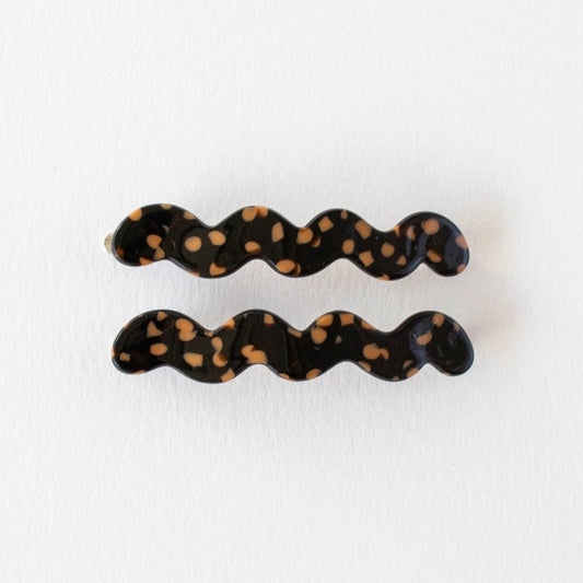 Black terrazzo wavy hair clips