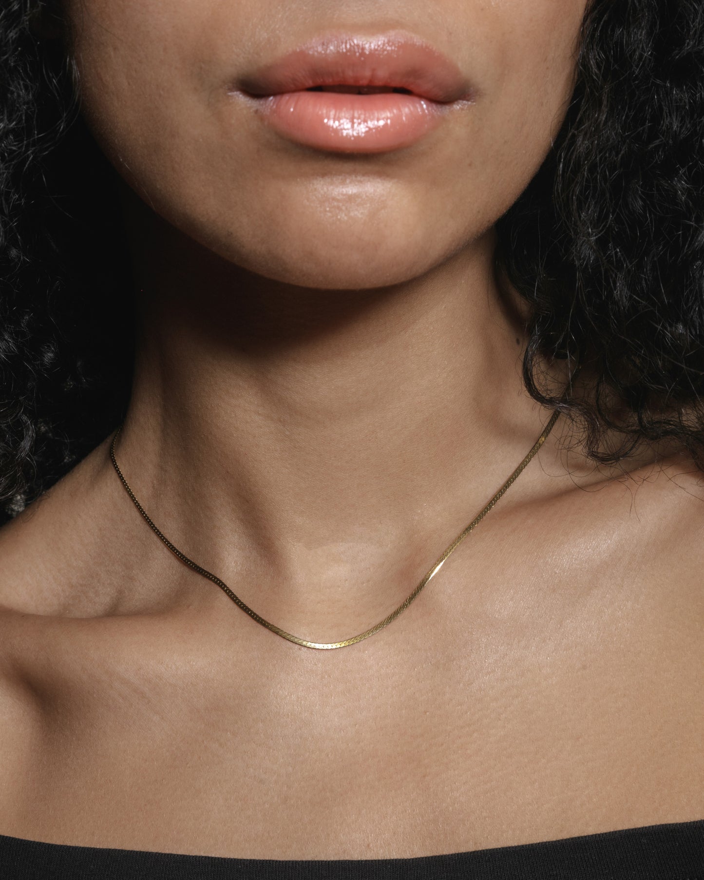 A thin herringbone gold chain necklace for everyday wear by Wolf Circus.